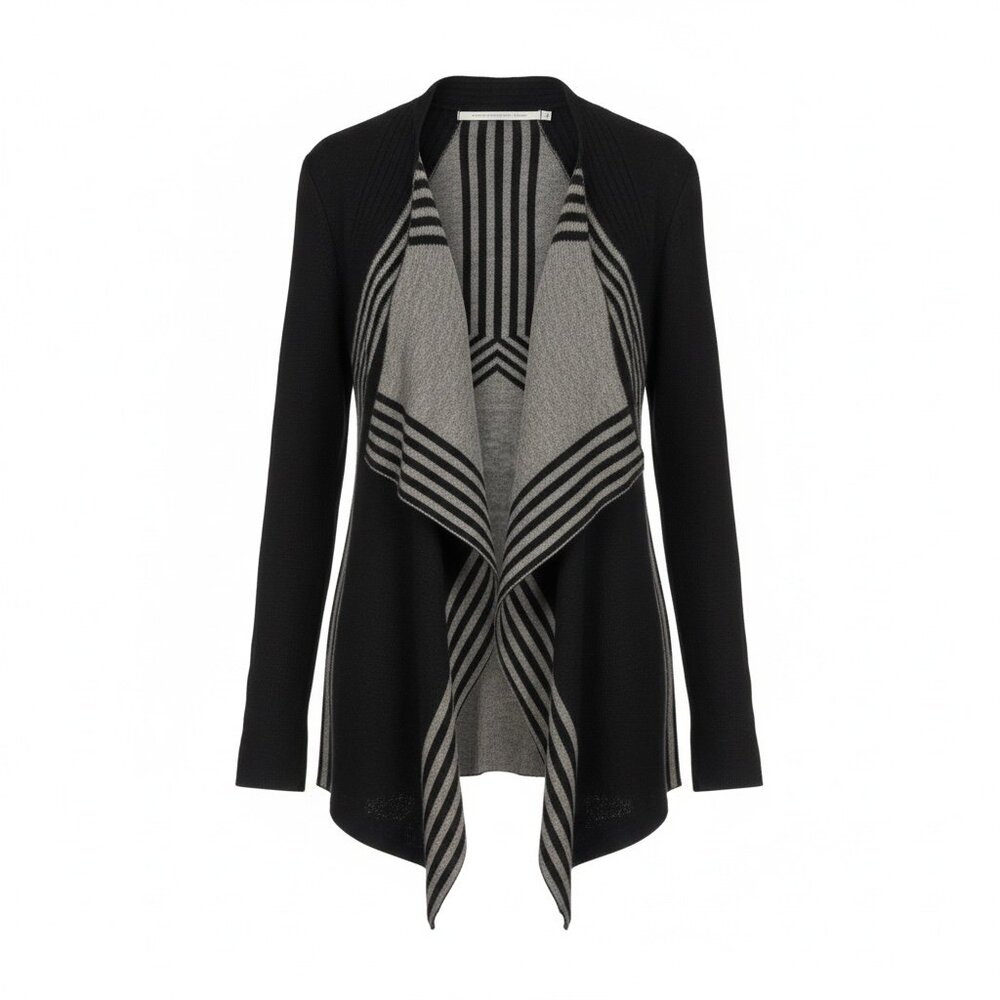 Twelfth Street Cynthia Vincent Draped Cardigan Black Grey S